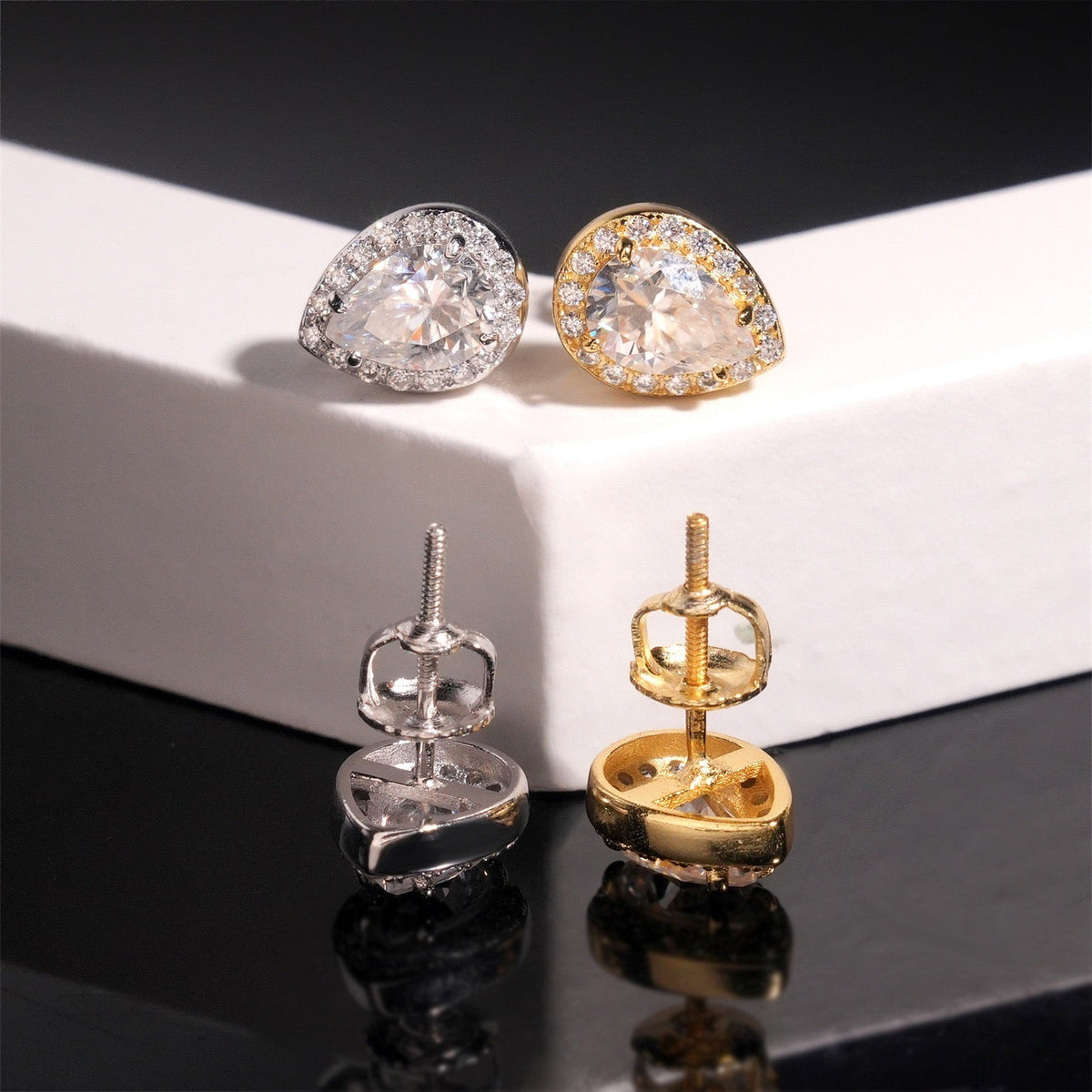 Pear Cut Moissanite Stud Earrings – Screw Back