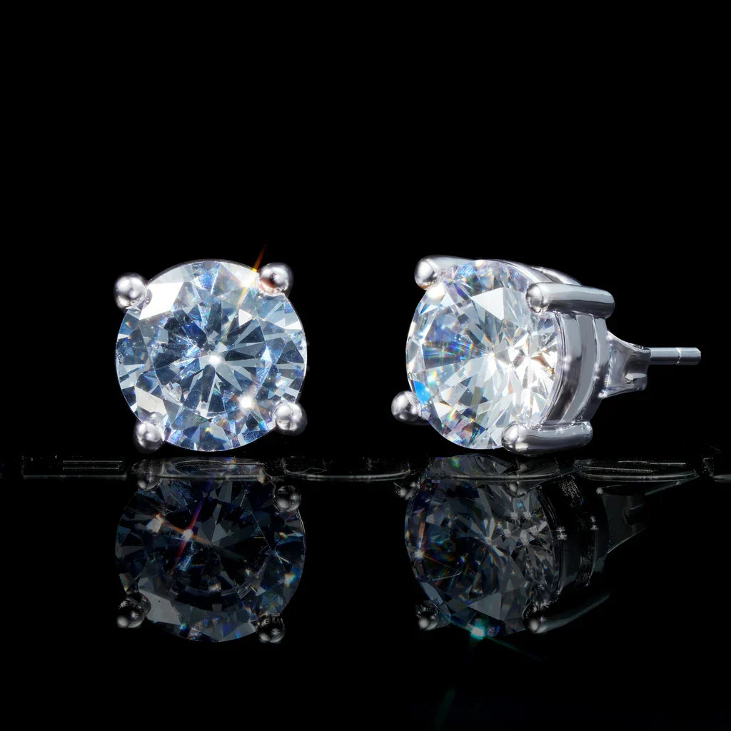Round Cut VVS Moissanite Stud Earrings – 925 Sterling Silver