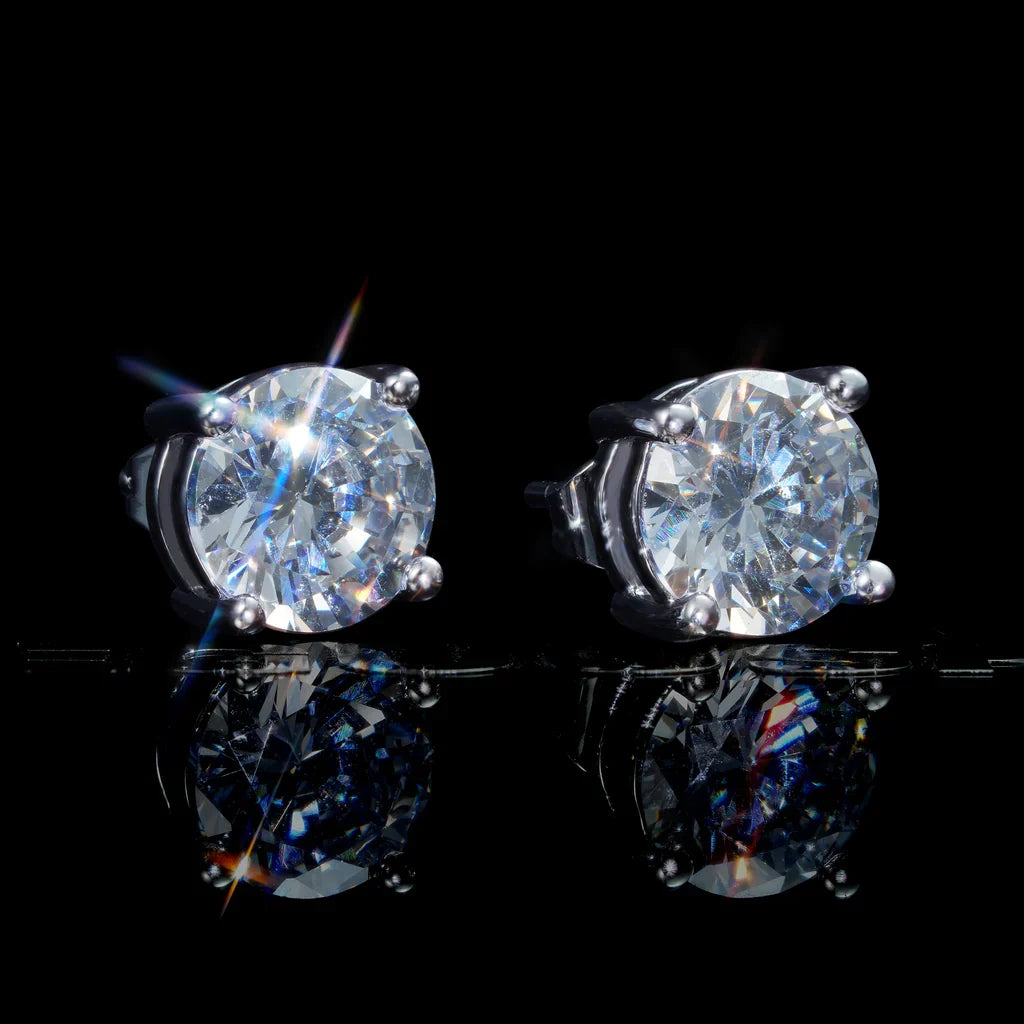 Round Cut VVS Moissanite Stud Earrings – 925 Sterling Silver