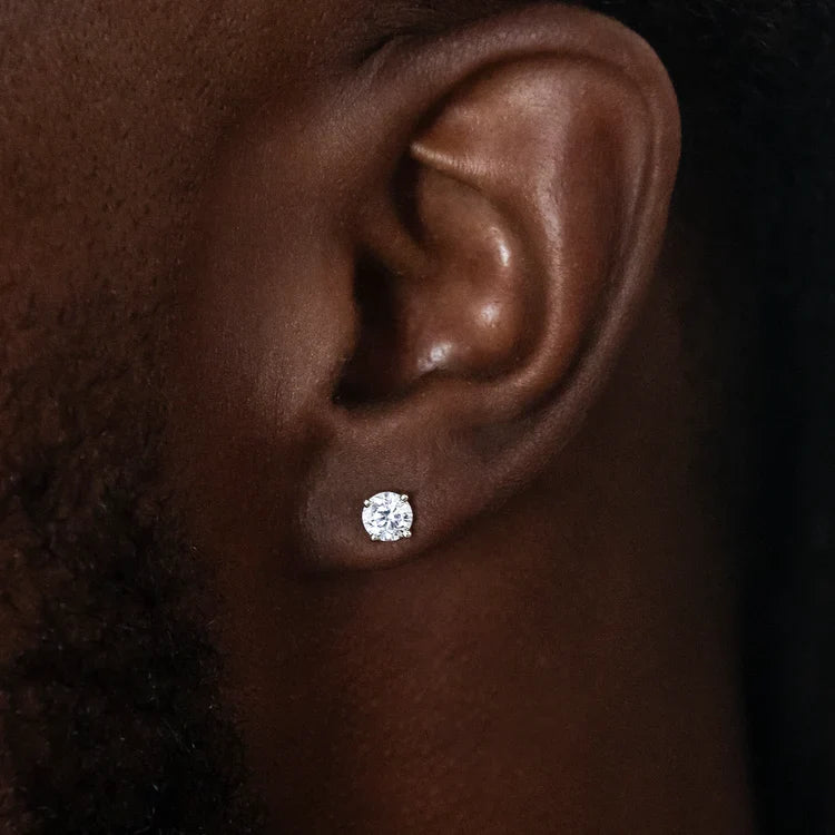 Round Cut VVS Moissanite Stud Earrings – 925 Sterling Silver