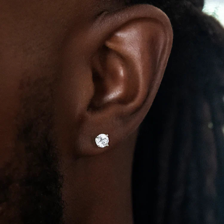 Round Cut VVS Moissanite Stud Earrings – 925 Sterling Silver
