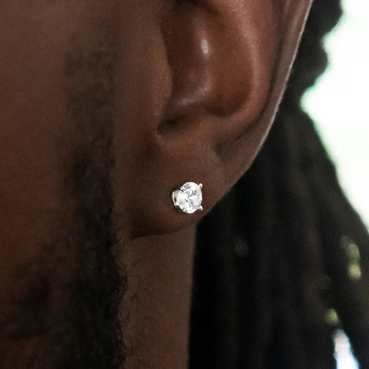 Round Cut VVS Moissanite Stud Earrings – 925 Sterling Silver