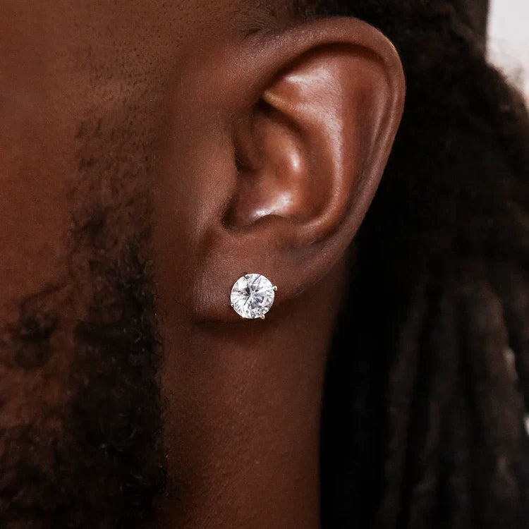 Round Cut VVS Moissanite Stud Earrings – 925 Sterling Silver