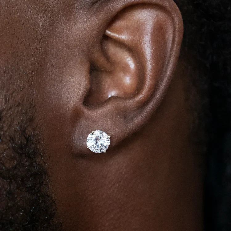 Round Cut VVS Moissanite Stud Earrings – 925 Sterling Silver