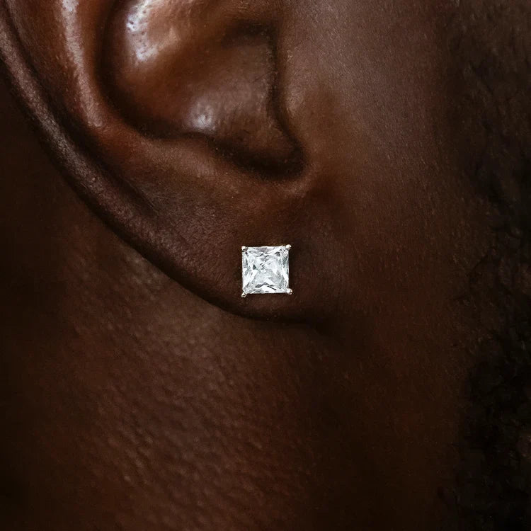 Princess Cut Moissanite Stud Earrings – Classic Square Diamond Look