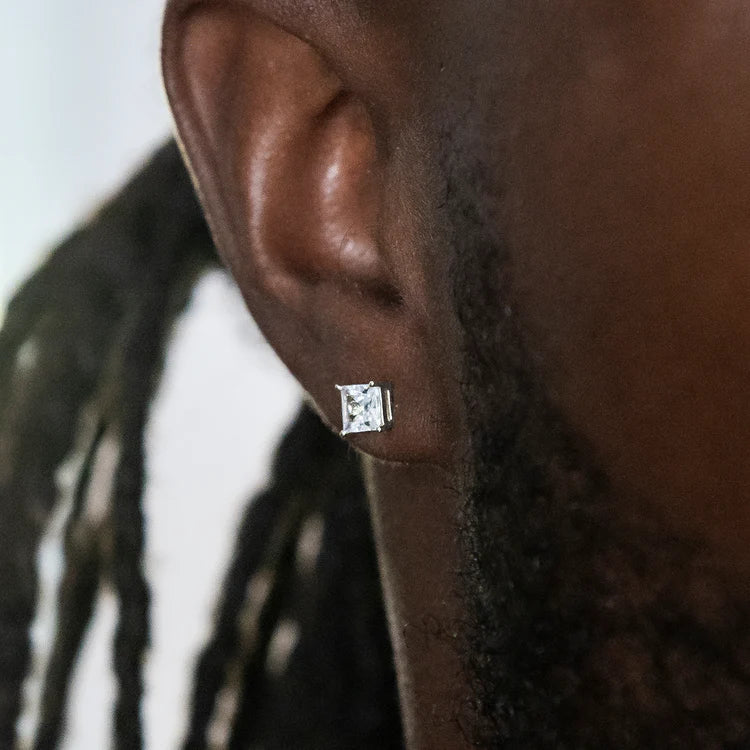 Princess Cut Moissanite Stud Earrings – Classic Square Diamond Look