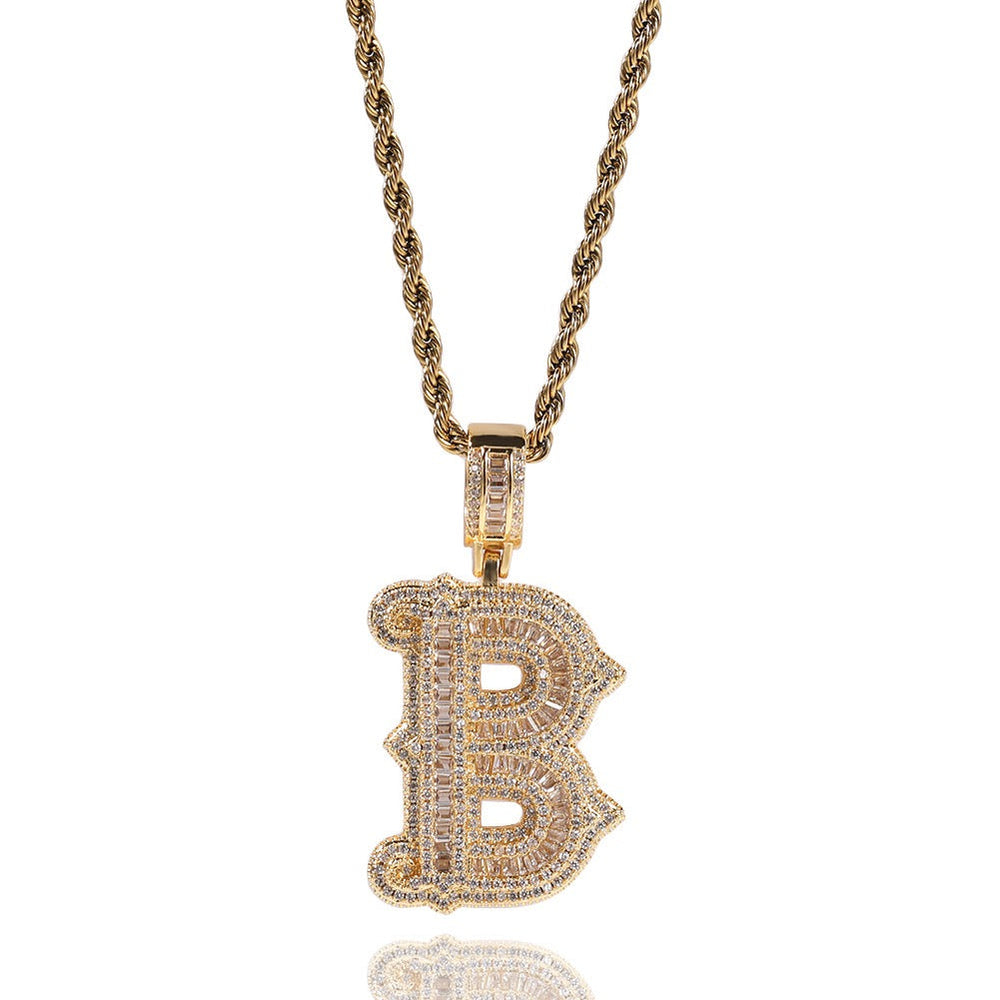 Iced Large Initial Pendant - baguette CZ