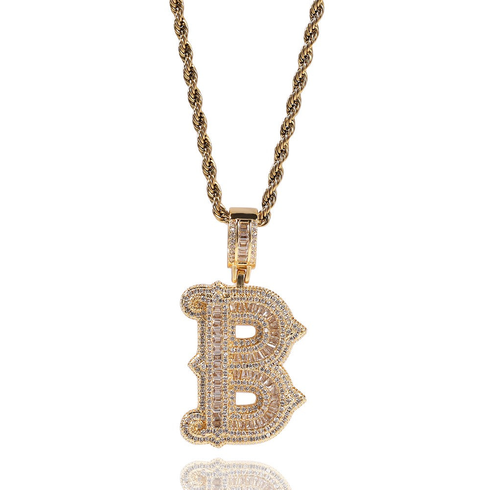 Iced Large Initial Pendant - baguette CZ