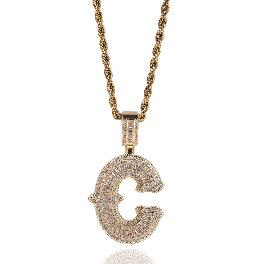 Iced Large Initial Pendant - baguette CZ