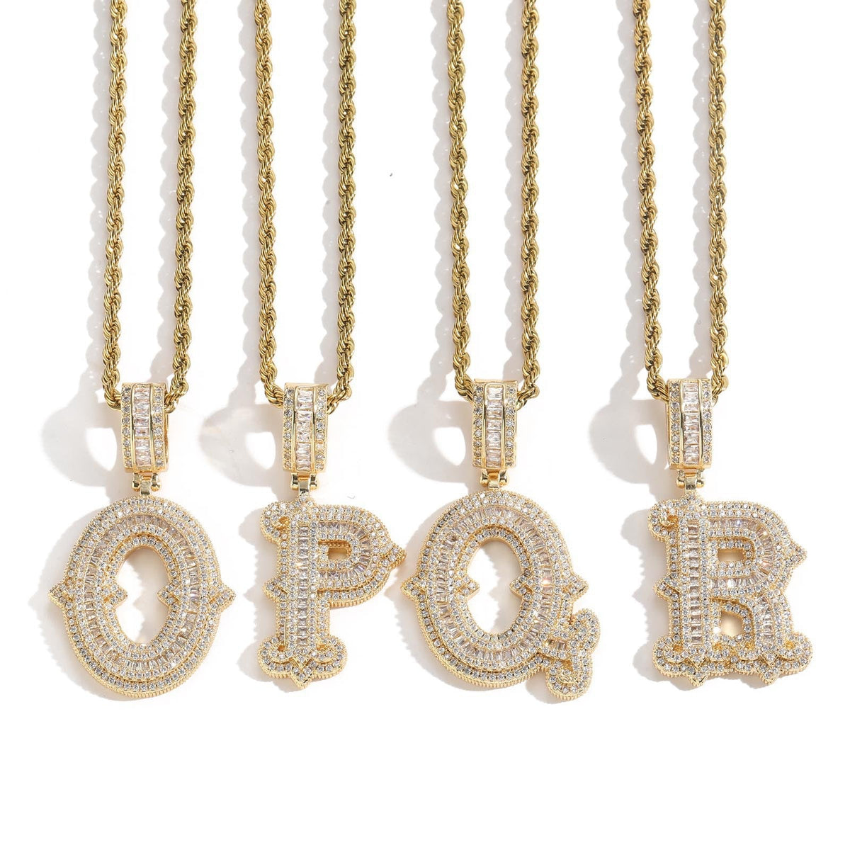 Iced Large Initial Pendant - baguette CZ