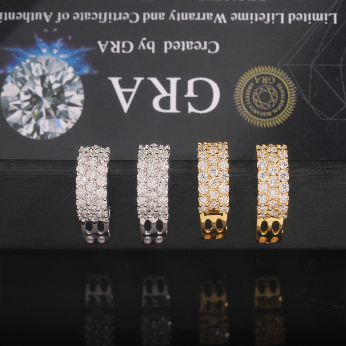 Iced Moissanite Huggie Hoop Earrings 3 Row - 925 Sterling Silver