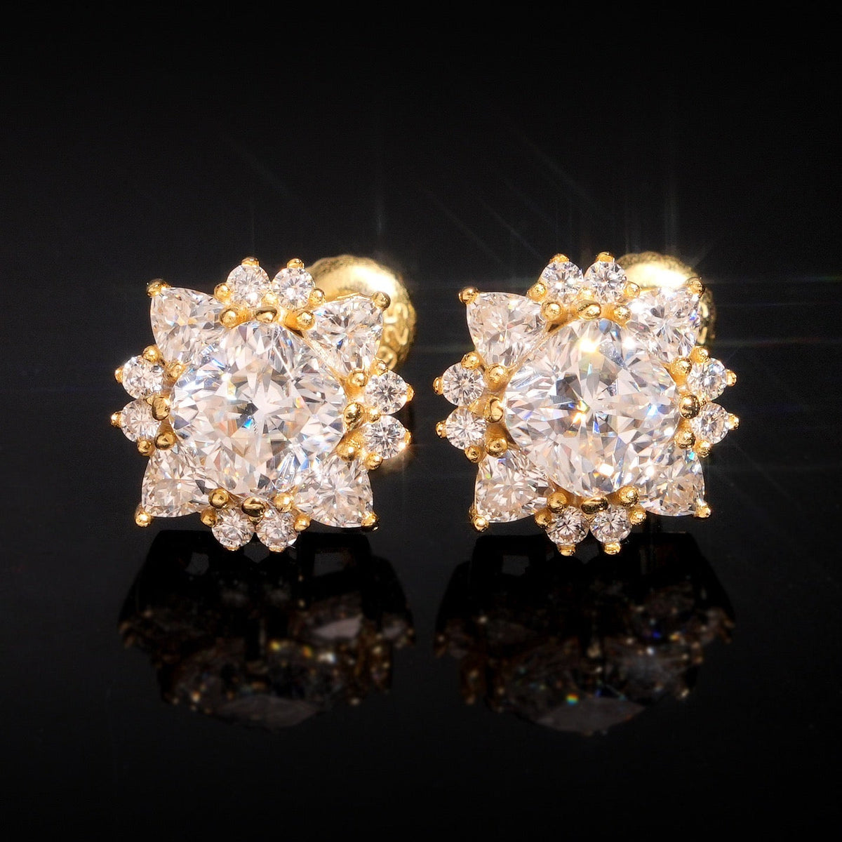 Moissanite Center Stone Flower Stud Earrings Screw Back - 925 Sterling Silver