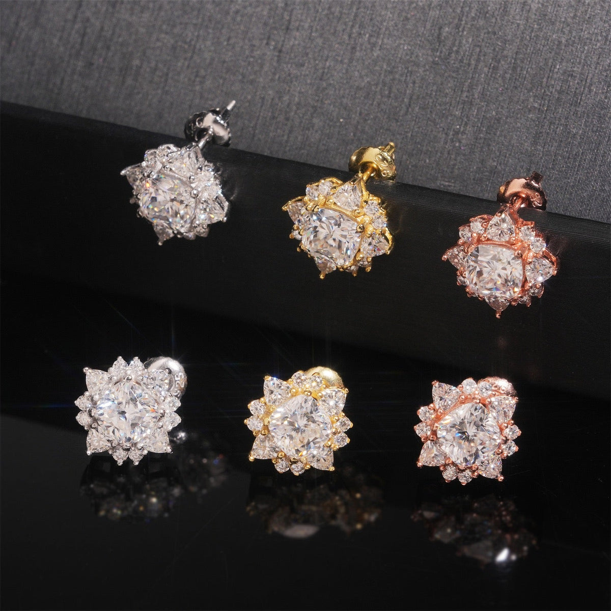 Moissanite Center Stone Flower Stud Earrings Screw Back - 925 Sterling Silver