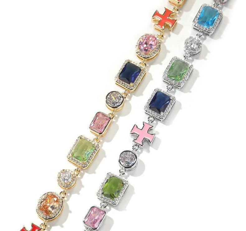 Iced Out Color Gemstone Bracelet