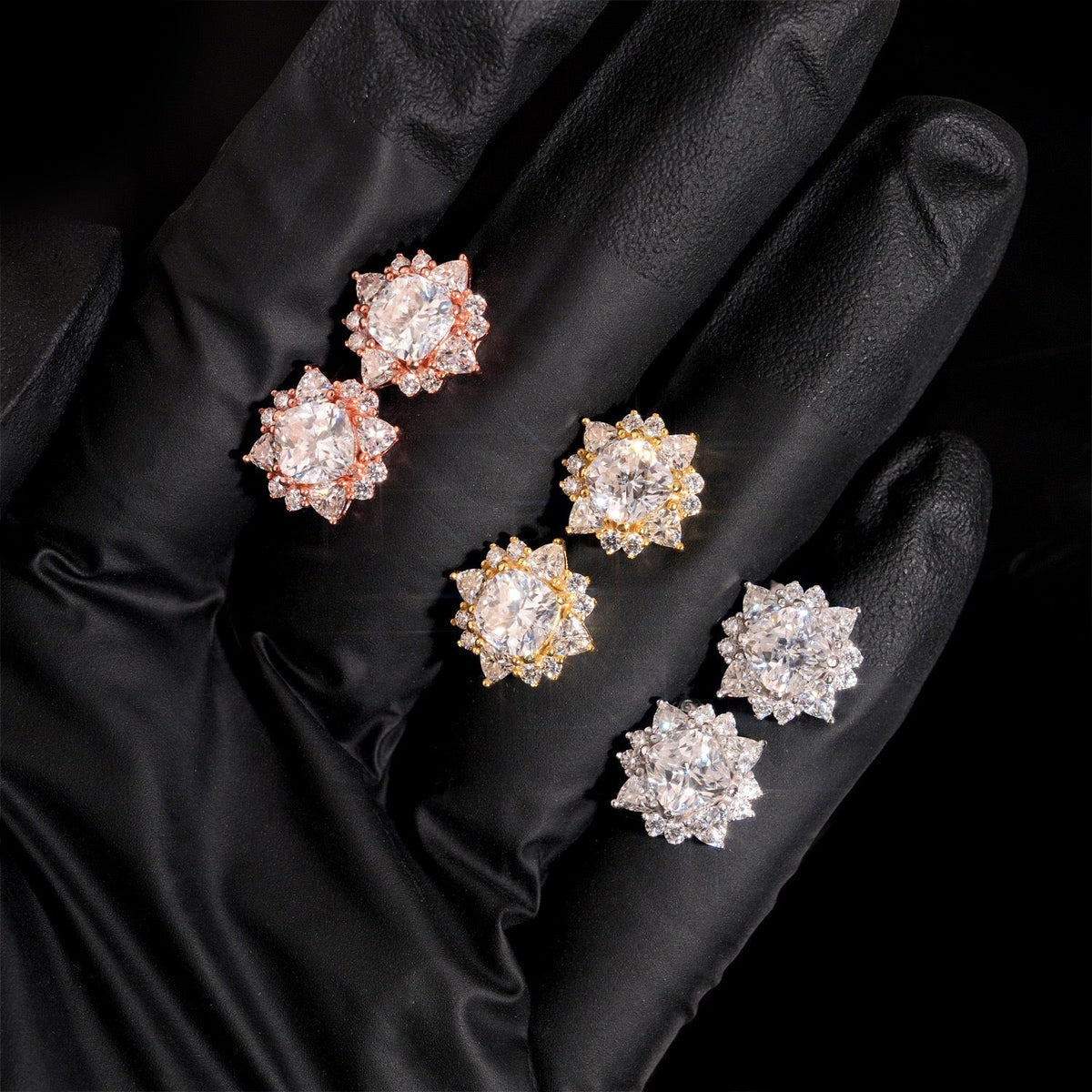 Moissanite Center Stone Flower Stud Earrings Screw Back - 925 Sterling Silver