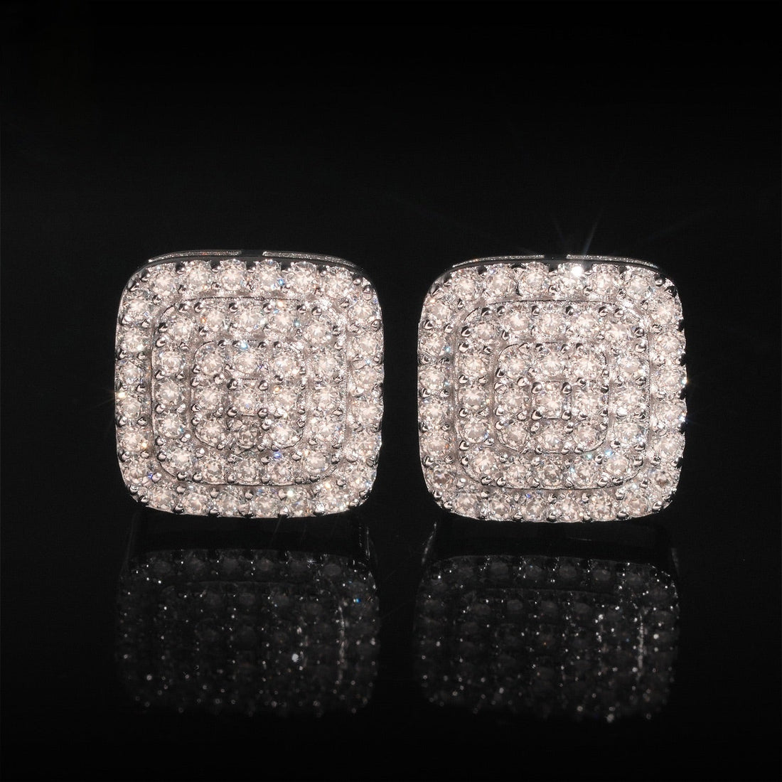 Pavé Moissanite Square Stud Earrings Screw Back - 925 Sterling Silver