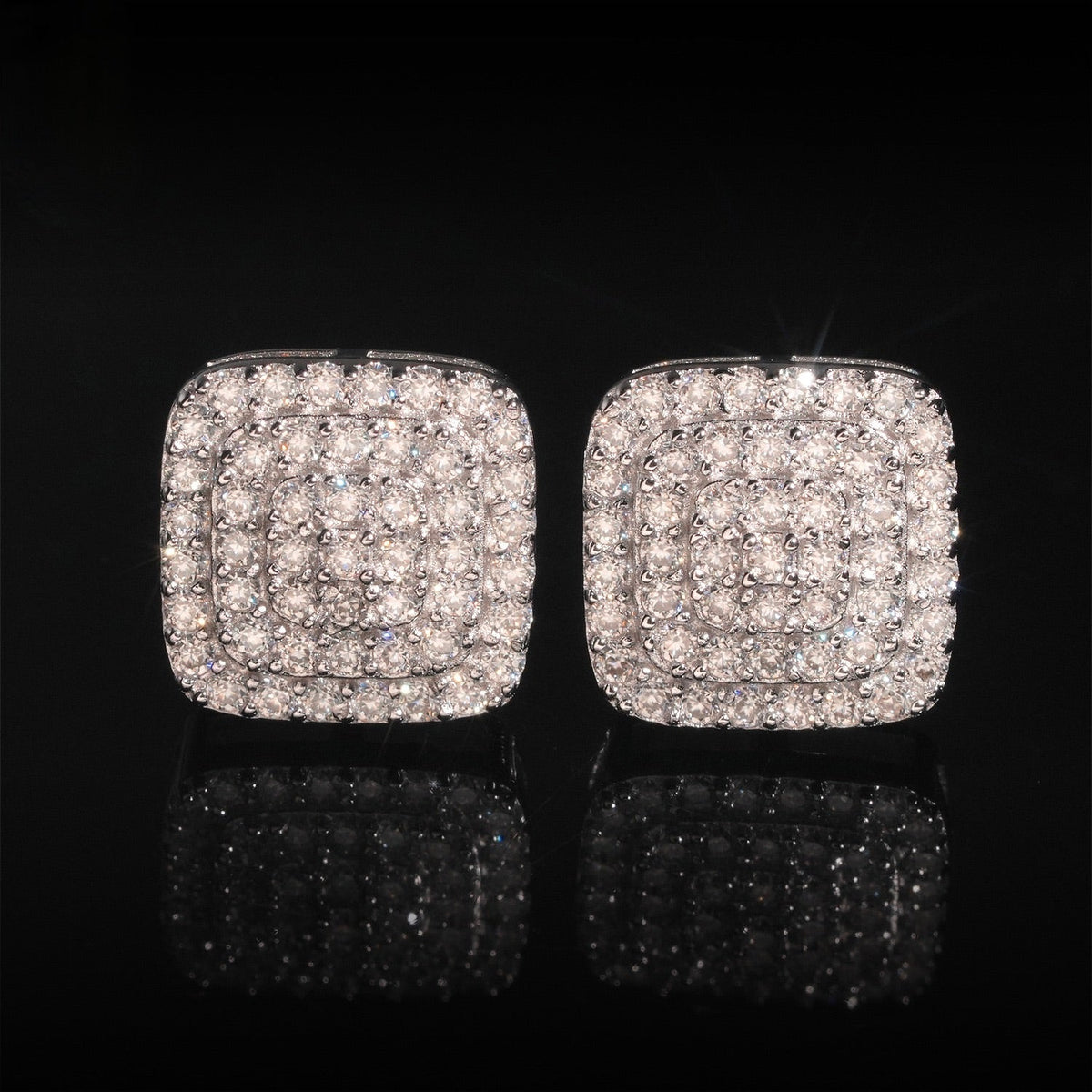 Pavé Moissanite Square Stud Earrings Screw Back - 925 Sterling Silver
