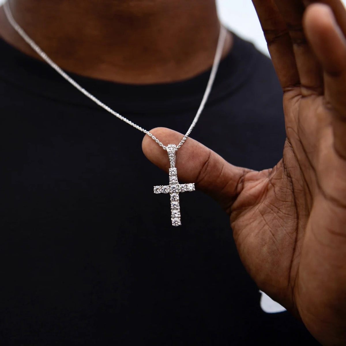 Men's Moissanite Cross Pendant – 925 Sterling Silver