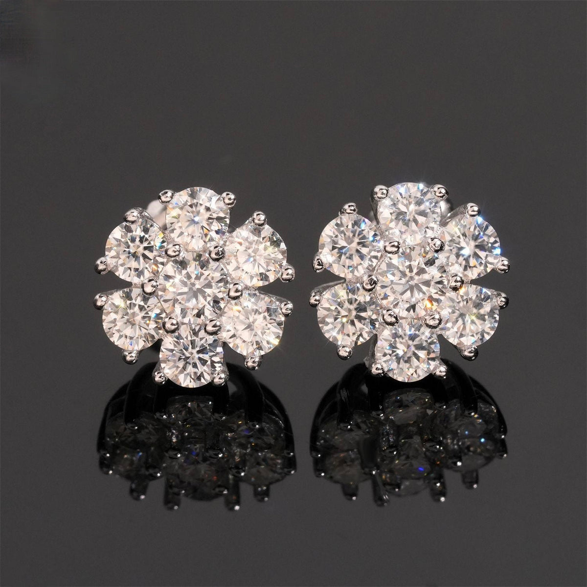 Petal Flower Moissanite Stud Earrings Screw Back - 925 Sterling Silver