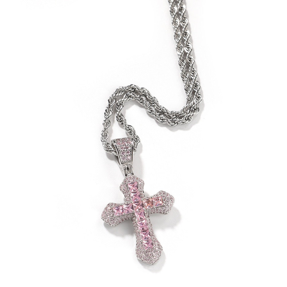 Iced Color Cross Pendant - Hip Hop Jewelry
