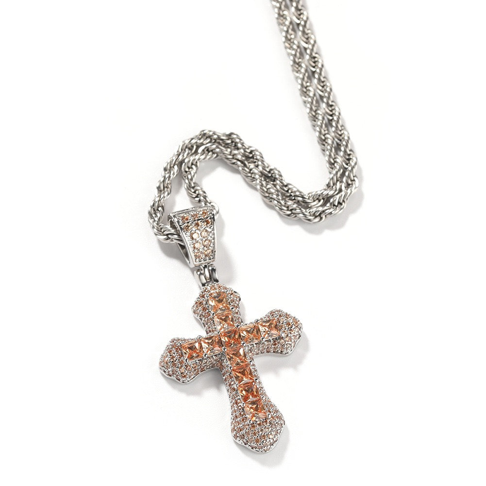 Iced Color Cross Pendant - Hip Hop Jewelry