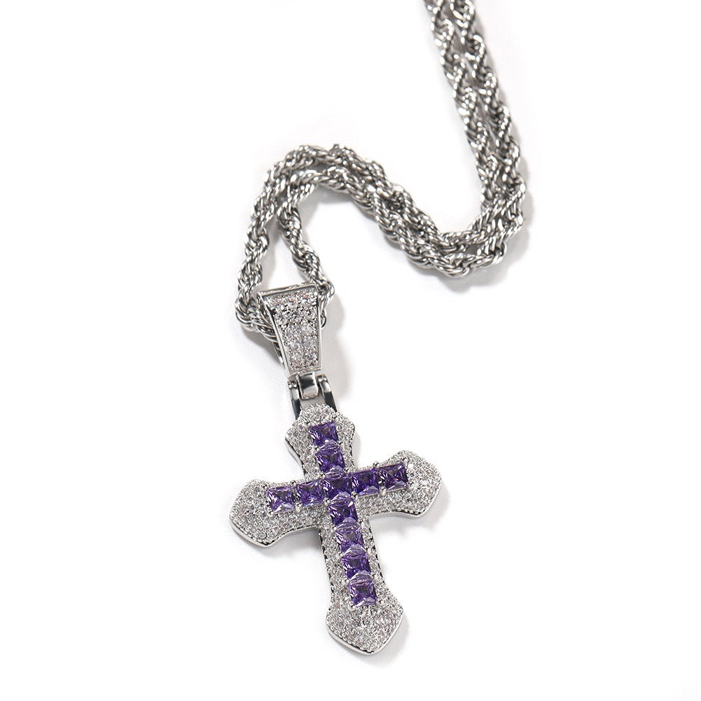 Iced Color Cross Pendant - Hip Hop Jewelry