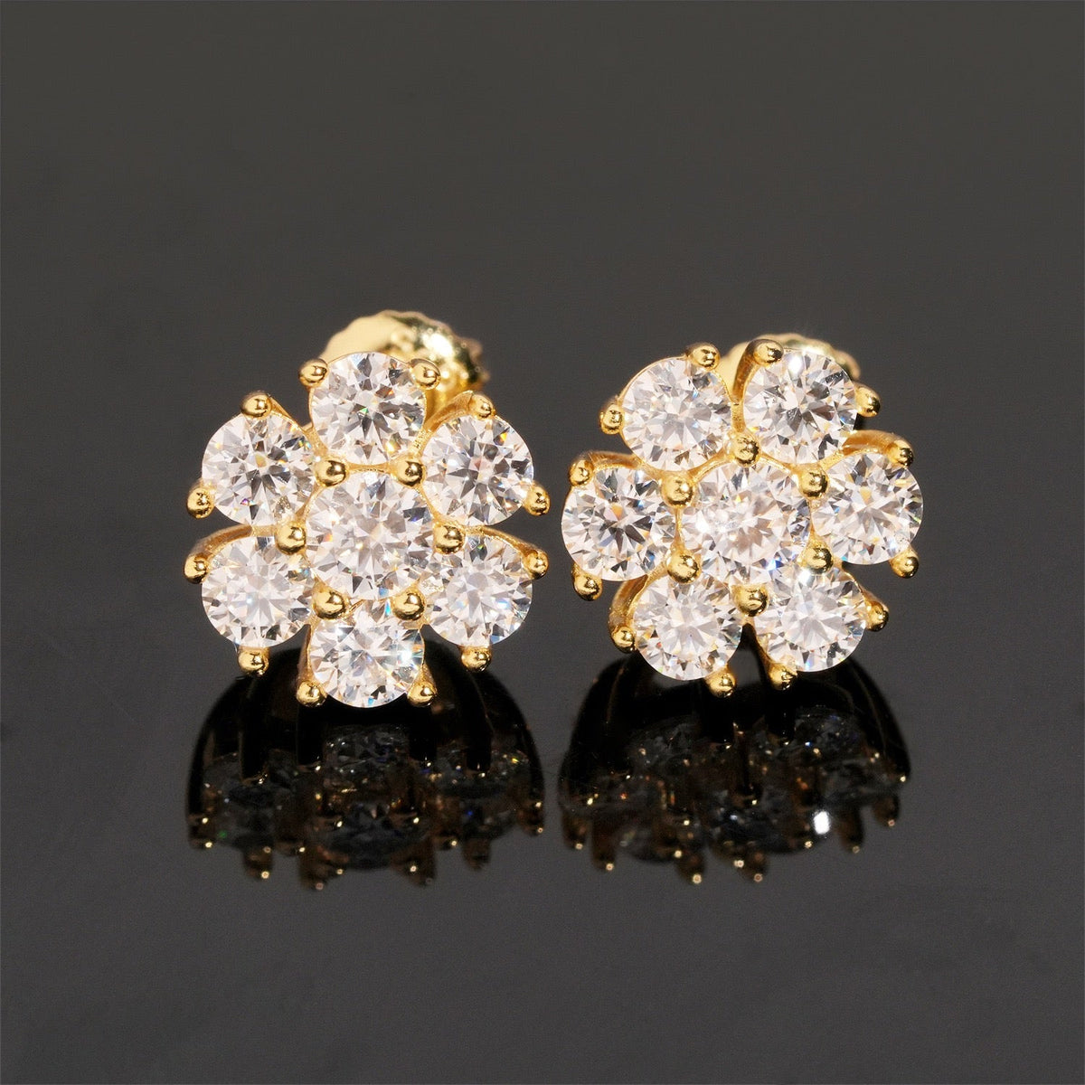Petal Flower Moissanite Stud Earrings Screw Back - 925 Sterling Silver