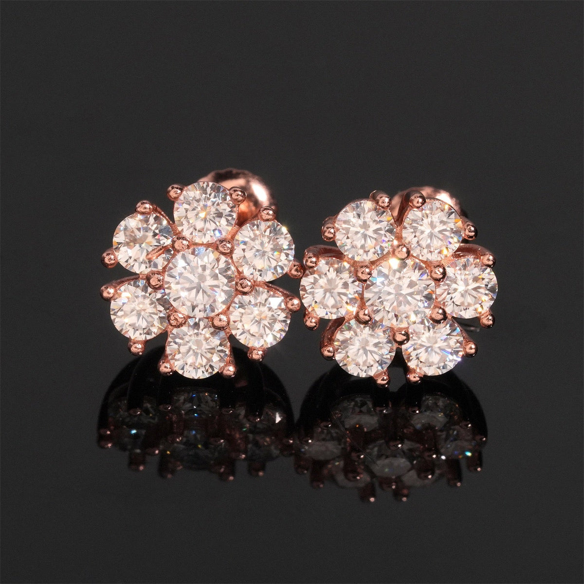 Petal Flower Moissanite Stud Earrings Screw Back - 925 Sterling Silver
