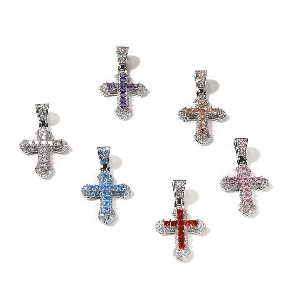 Iced Color Cross Pendant - Hip Hop Jewelry