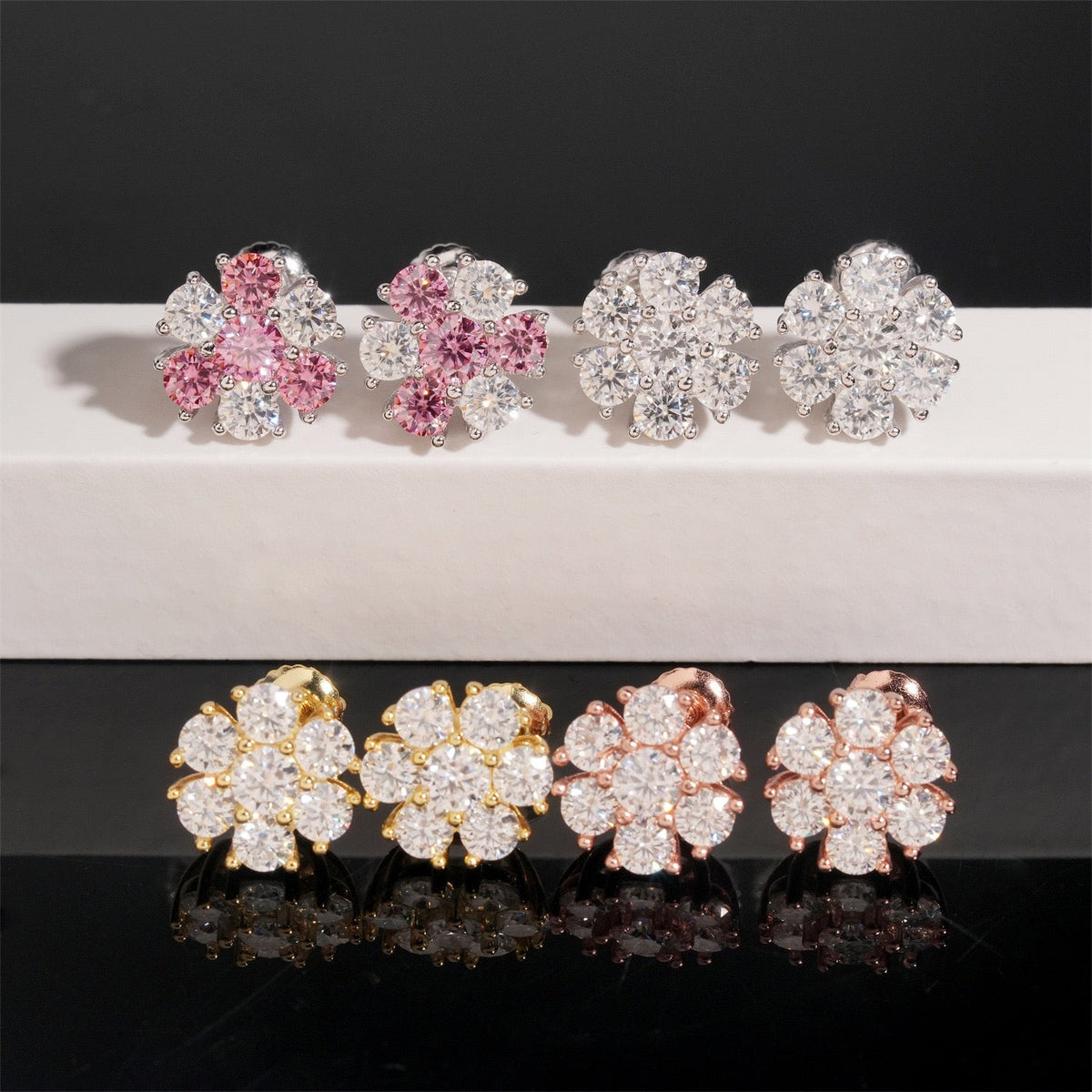 Petal Flower Moissanite Stud Earrings Screw Back - 925 Sterling Silver