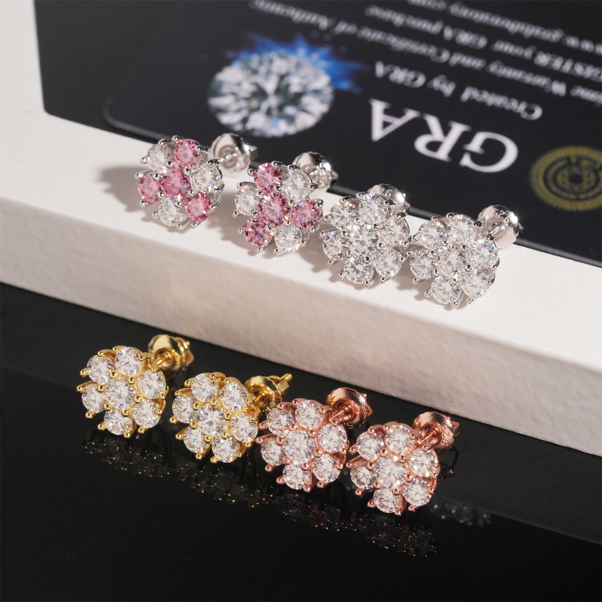 Petal Flower Moissanite Stud Earrings Screw Back - 925 Sterling Silver
