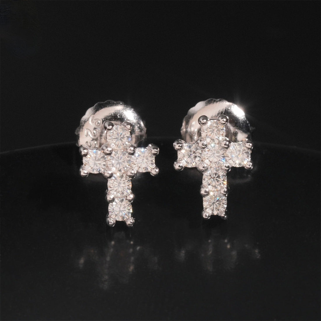Moissanite Cross Stud Earrings Screw Back - 925 Sterling Silver