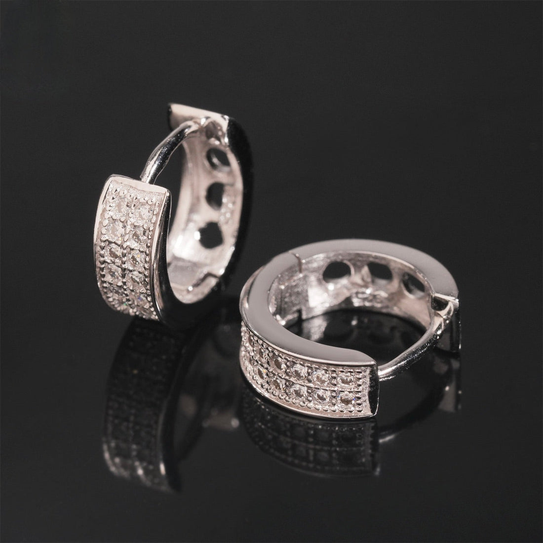 Iced Moissanite Huggie Hoop Earrings 2 Row - 925 Sterling Silver