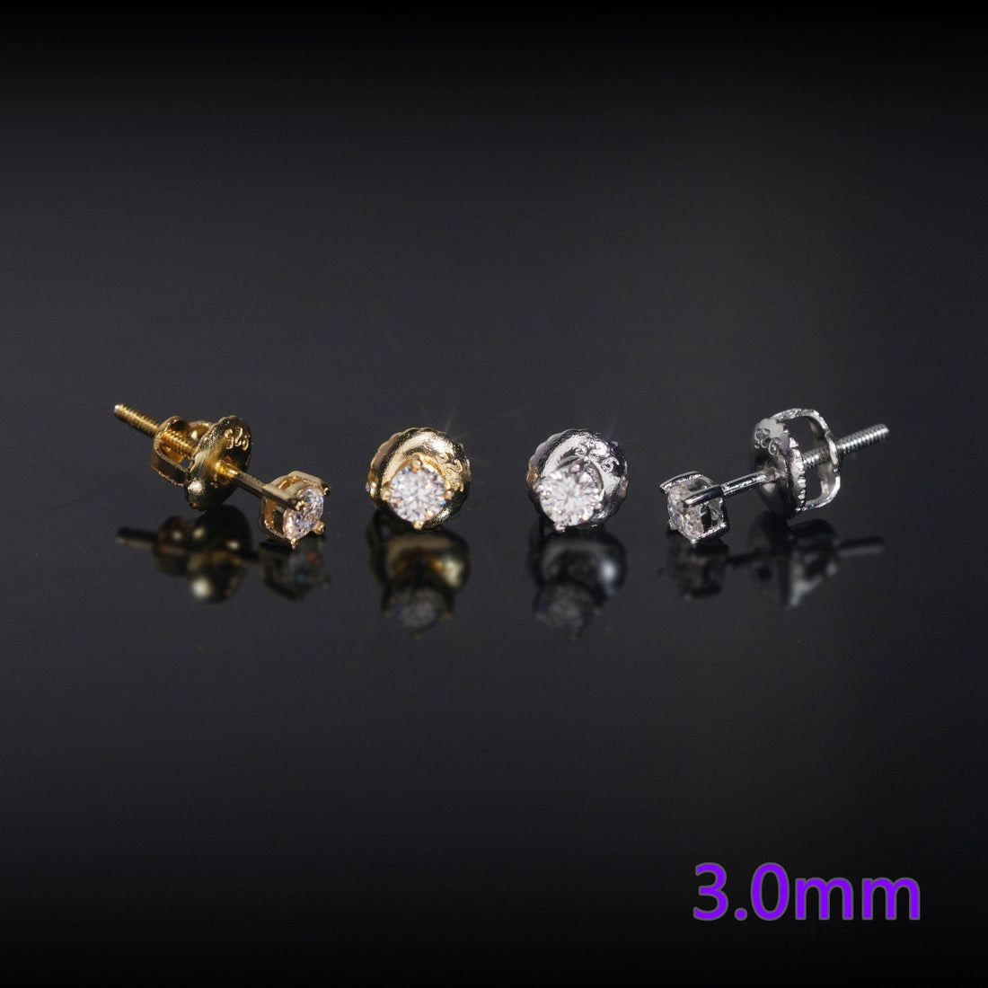 3mm Round Cut VVS Moissanite Stud Earrings – 925 Sterling Silver
