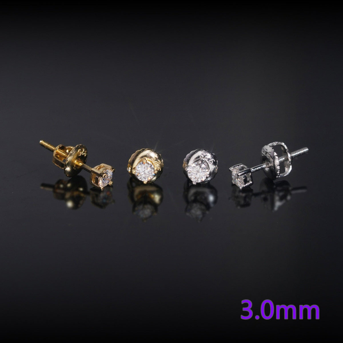 3mm Round Cut VVS Moissanite Stud Earrings – 925 Sterling Silver