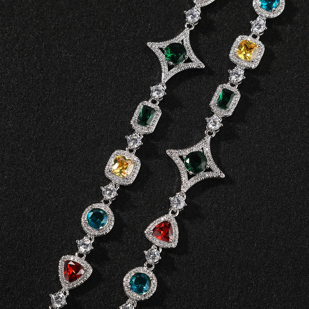 Iced Geometric Color Stone Bracelet