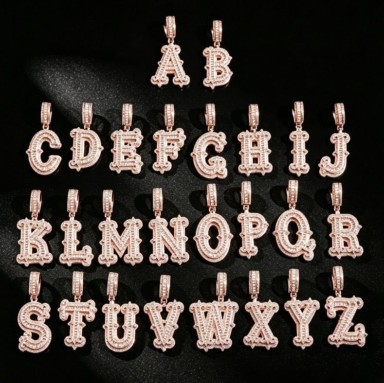 Iced Large Initial Pendant - baguette CZ