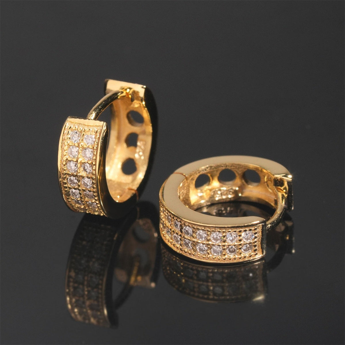 Iced Moissanite Huggie Hoop Earrings 2 Row - 925 Sterling Silver