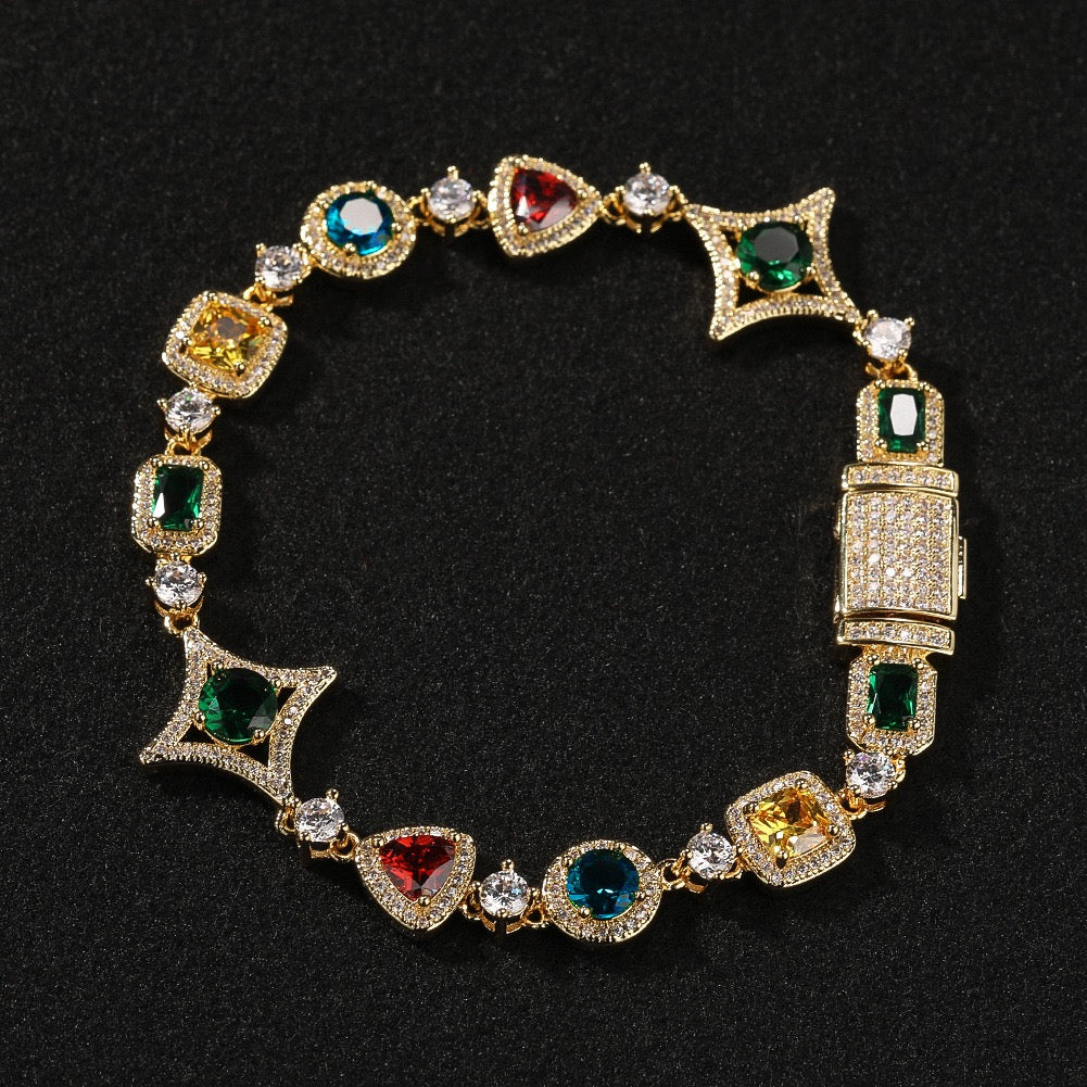 Iced Geometric Color Stone Bracelet