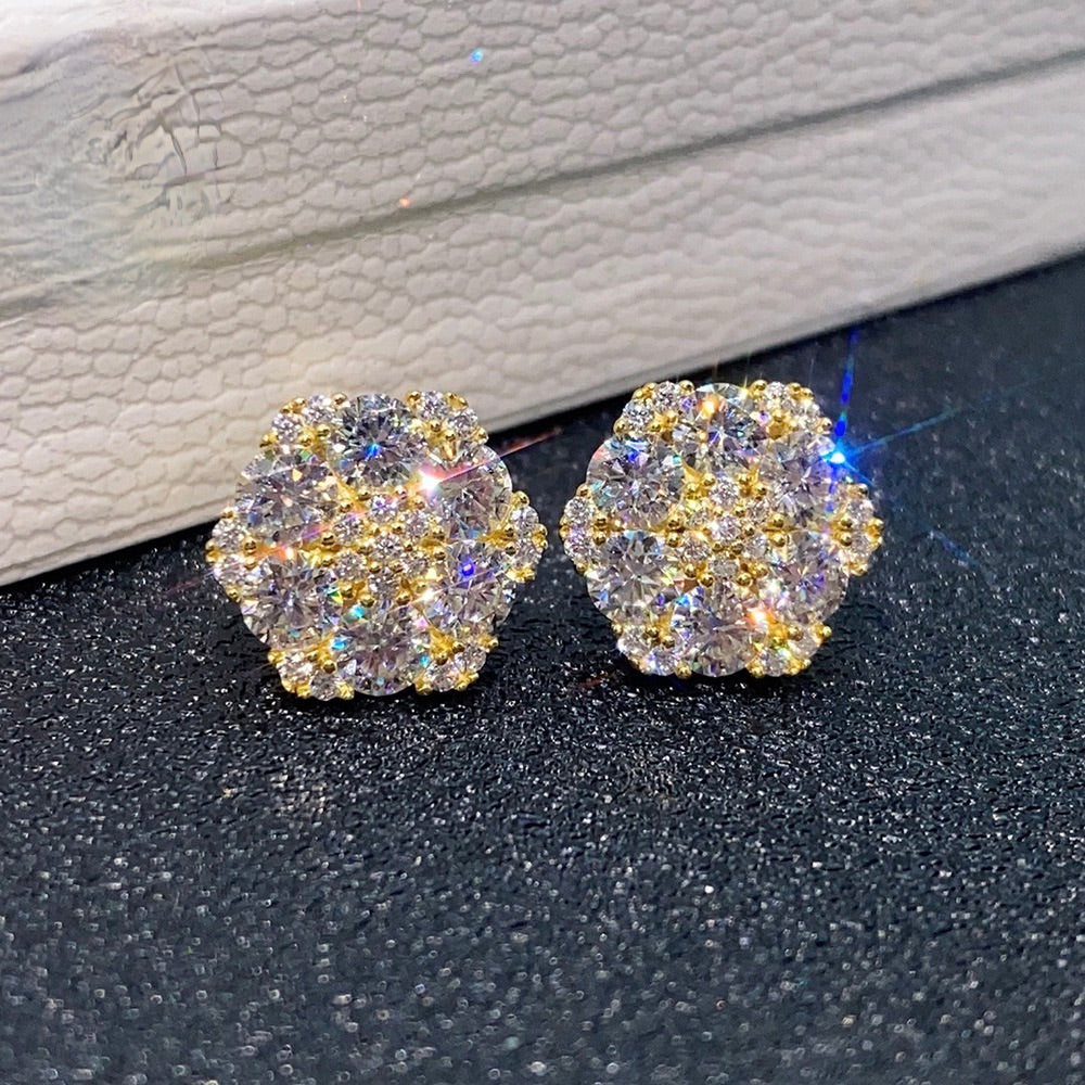 Moissanite Flower Stud Earrings S925 Sterling Silver - Screw Back