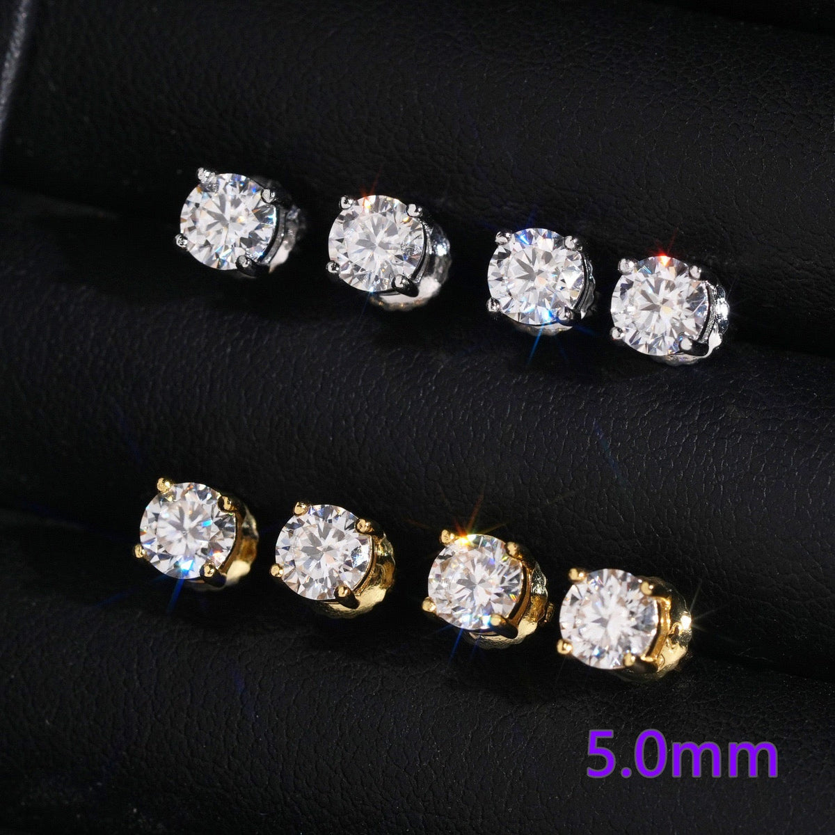 5mm Round Cut VVS Moissanite Stud Earrings – 925 Sterling Silver