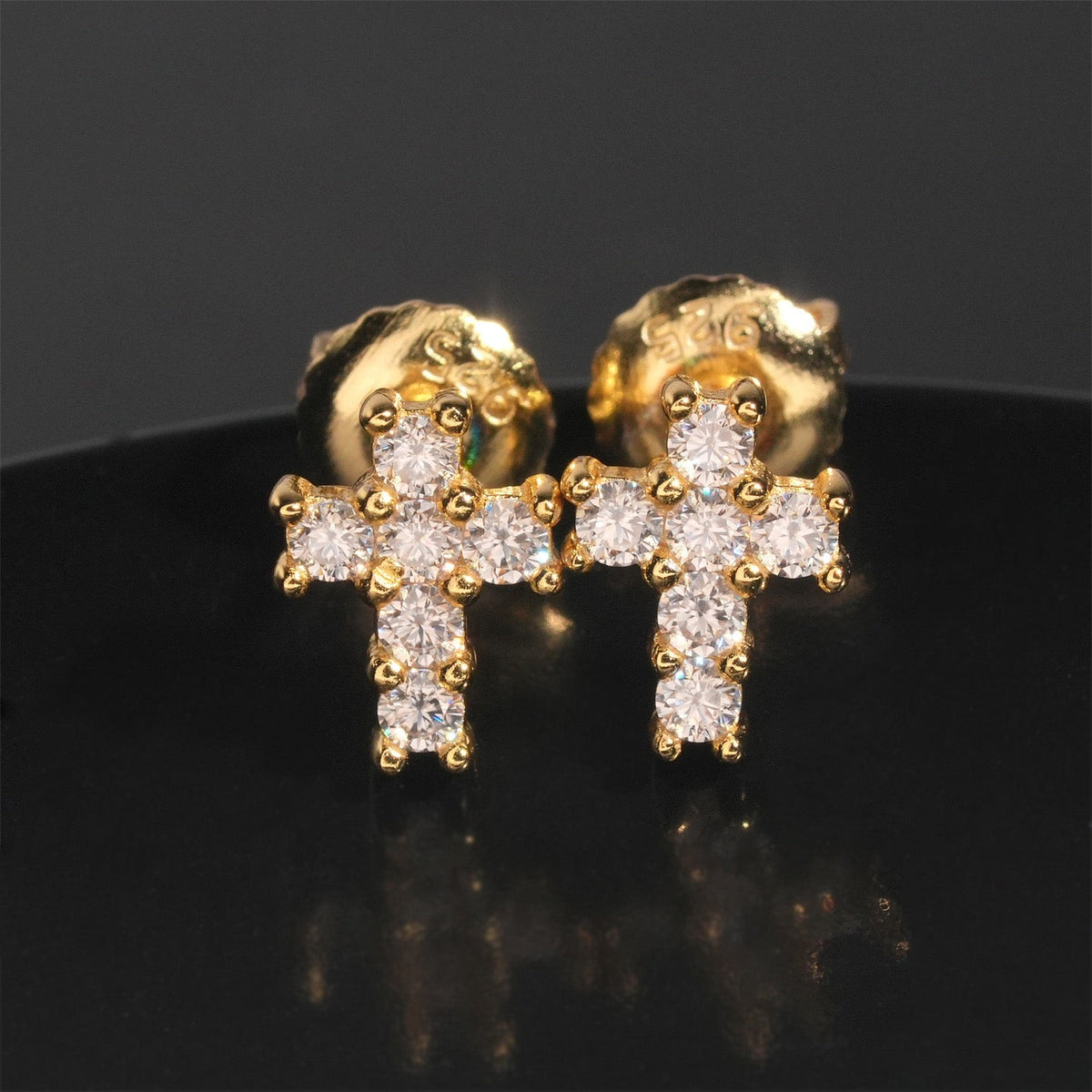 Moissanite Cross Stud Earrings Screw Back - 925 Sterling Silver