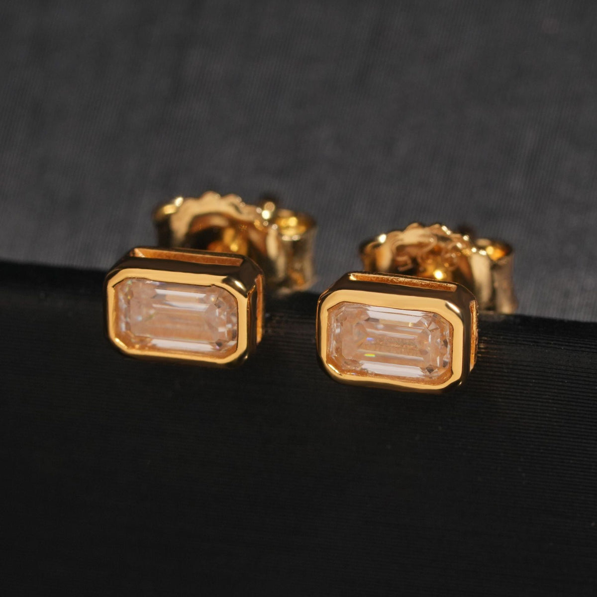0.5ct Emerald Cut Moissanite Stud Earrings - 925 Sterling Silver