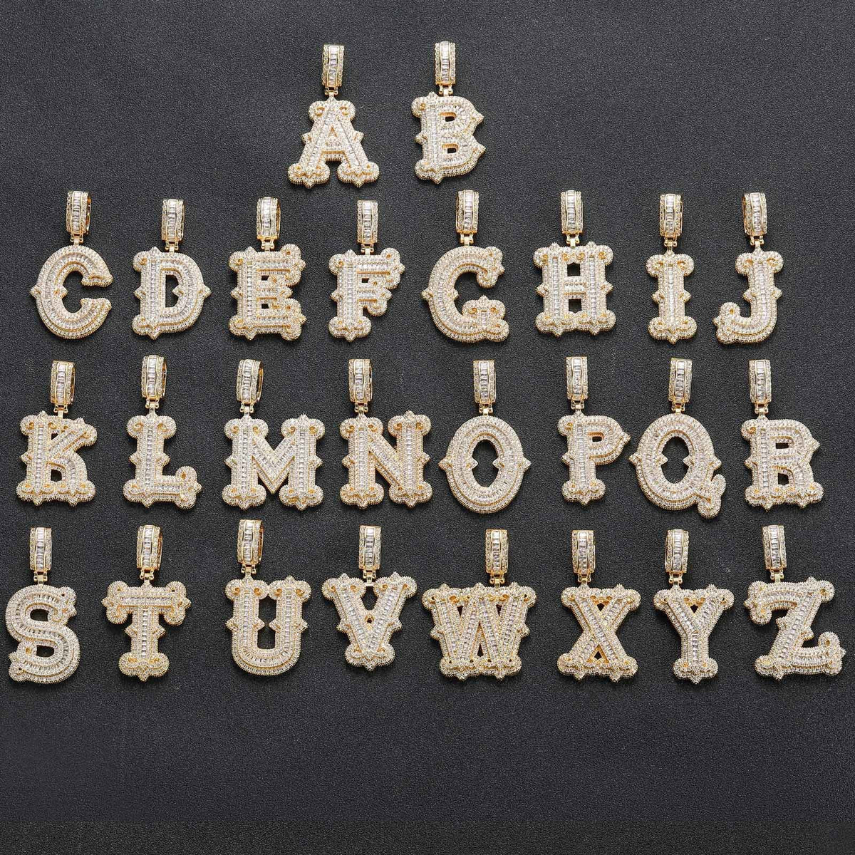 Iced Large Initial Pendant - baguette CZ