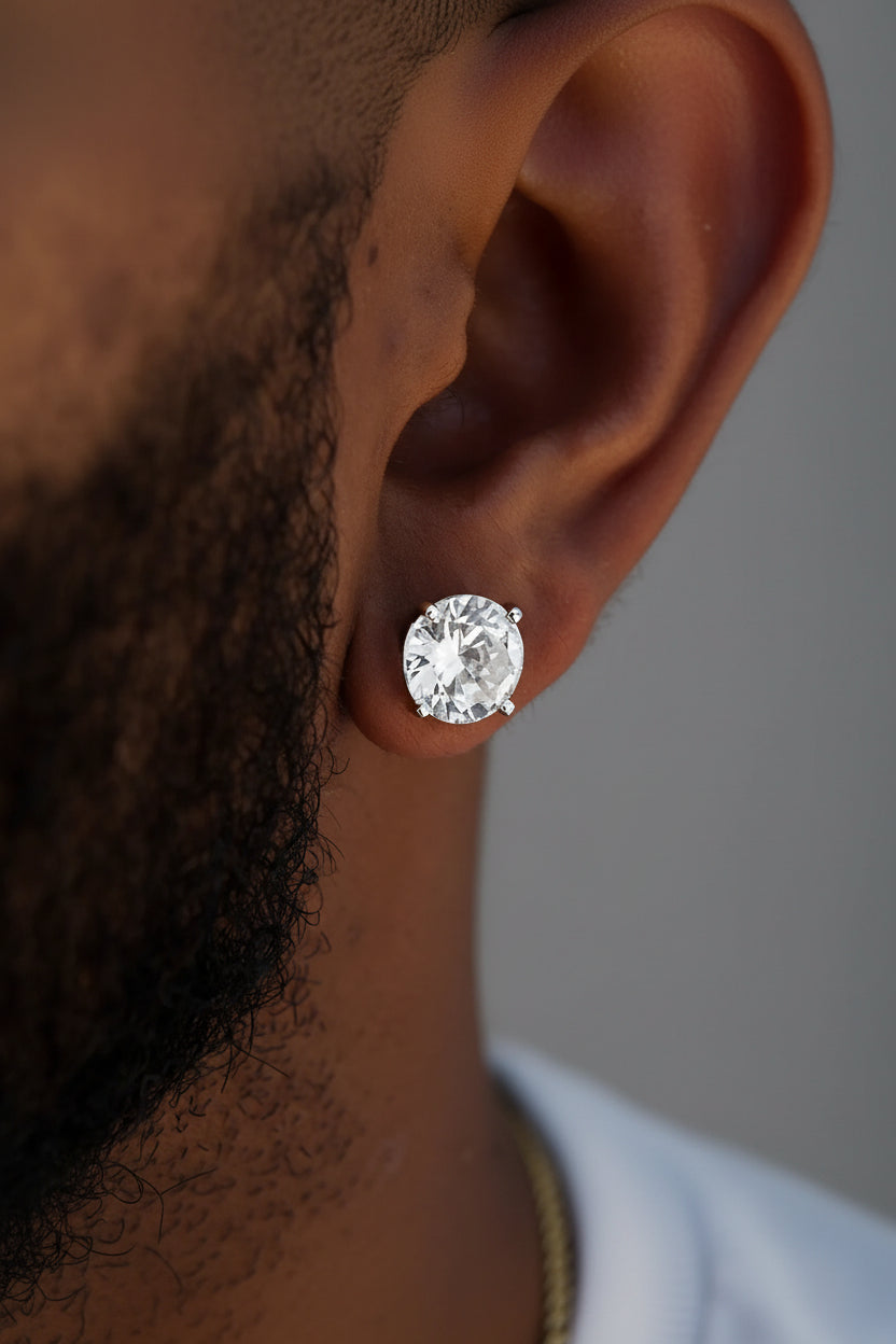 9mm Round Cut VVS Moissanite Stud Earrings – 925 Sterling Silver