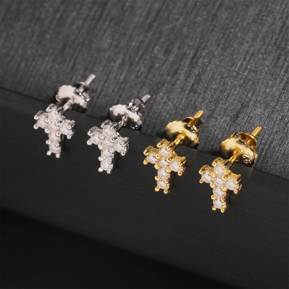 Moissanite Cross Stud Earrings Screw Back - 925 Sterling Silver