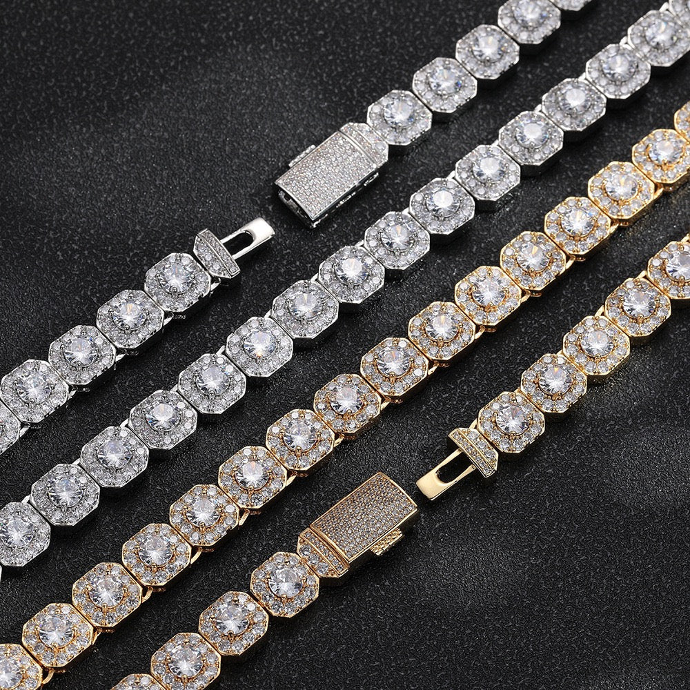 10/12mm Iced Out Halo Tennis Bracelet