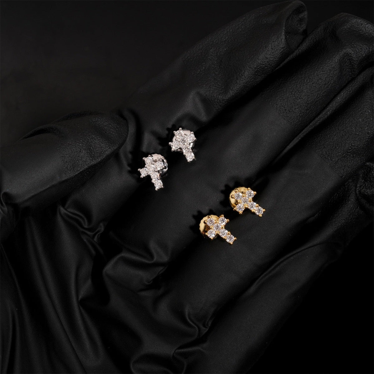 Moissanite Cross Stud Earrings Screw Back - 925 Sterling Silver