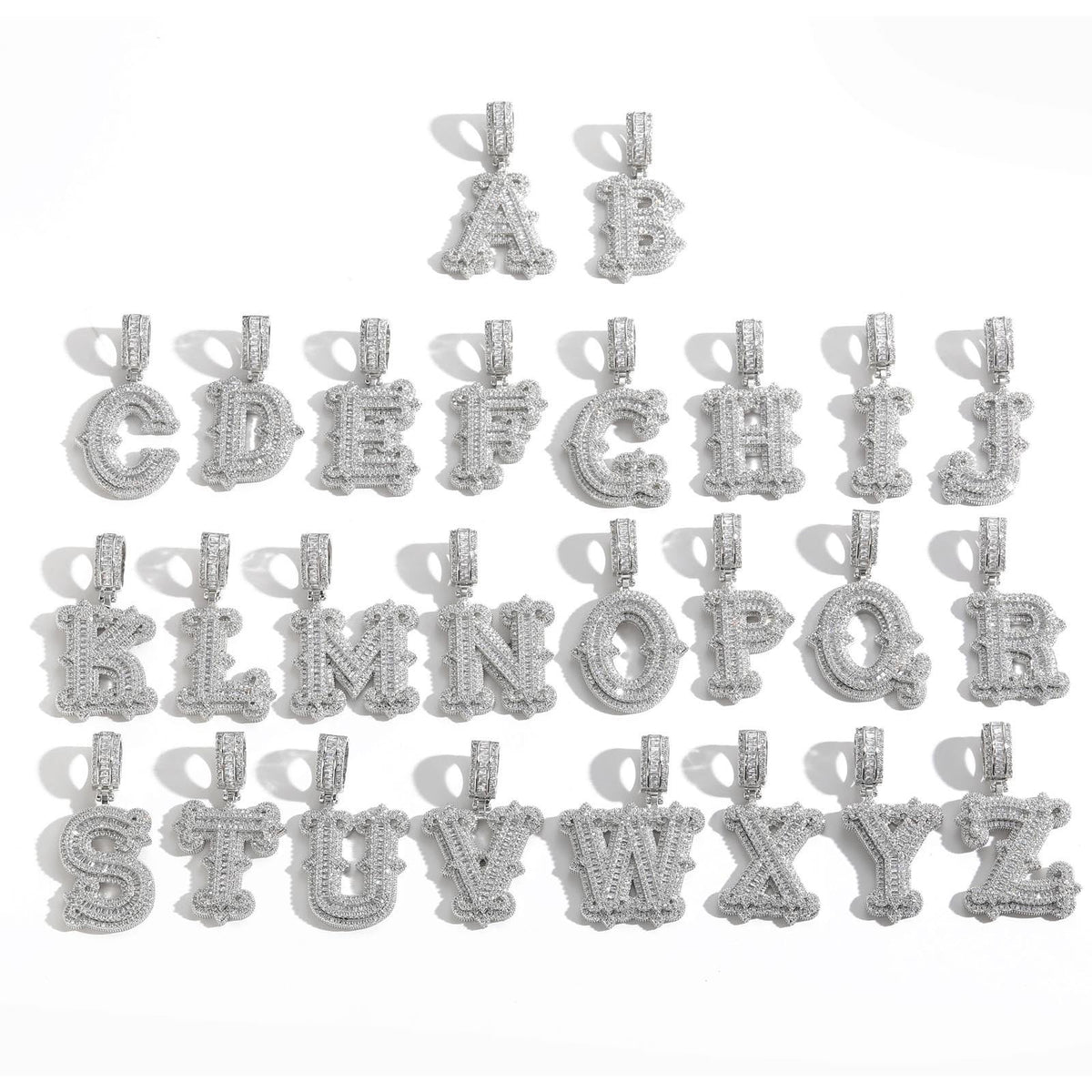 Iced Large Initial Pendant - baguette CZ