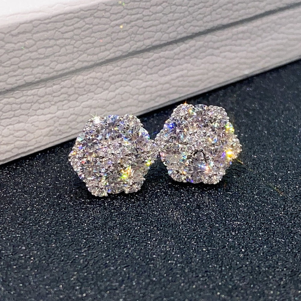 Moissanite Flower Stud Earrings S925 Sterling Silver - Screw Back
